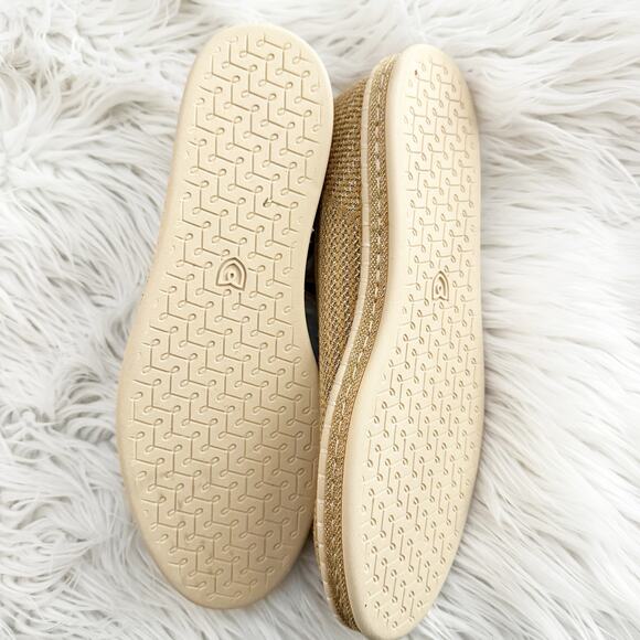 ROTHY'S | The Espadrille Gold Stripe Ballet Ankle Lace Wrap Tie Ivory | Size 9 - Picture 7 of 9